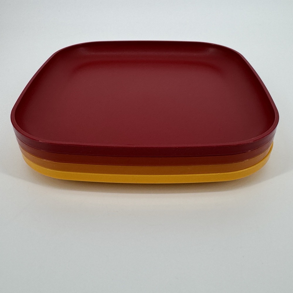 Vintage Tupperware Square Luncheon Salad Plates Set 4 Harvest Colors USA Retro - Picture 5 of 6